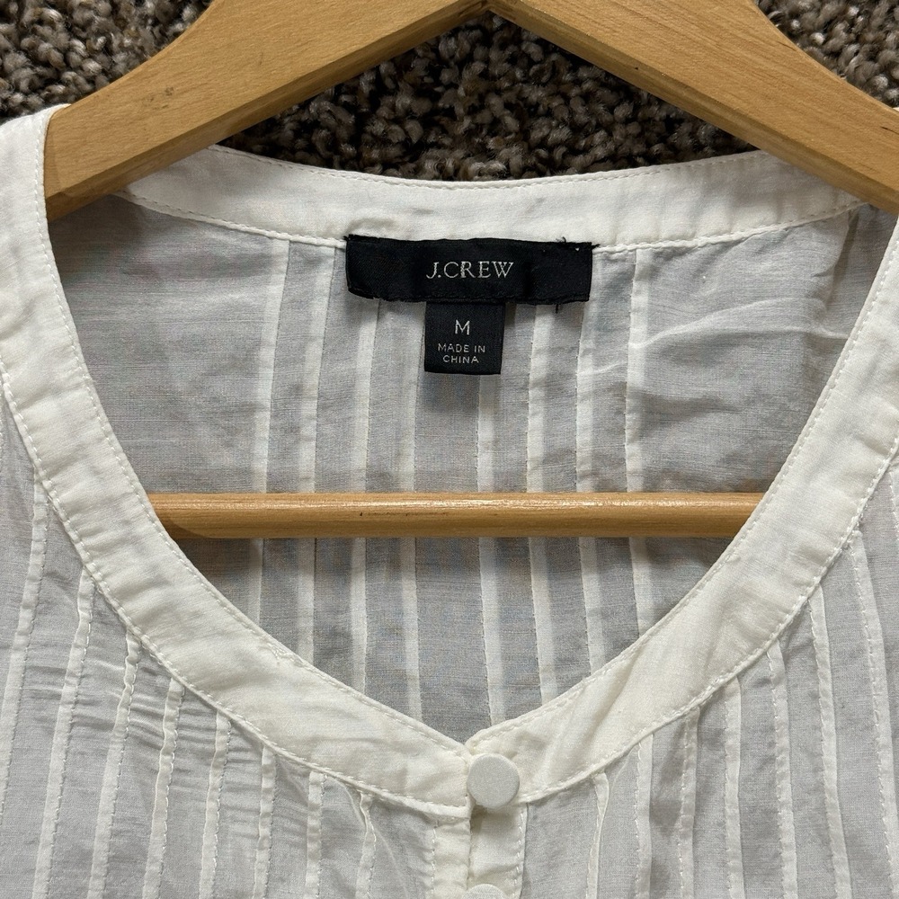 J. Crew White / Ivory Pintuck Blouse Cotton Silk Button Front Puff Sleeve Boho M - Picture 3 of 11